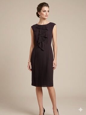 Max Mara Elegant Black Pleated Sheath Dress